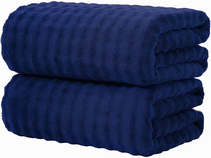 KBY Bath Towels Set of 2, Extra Large Bath Sheets 40X80 Inches,Quick Dry, Ultra Soft，Durable & Super Absorbent Oversized Bathroom Towel Sets for Adults, Gym, Spa, Pool & Hotel (Navy Blue)