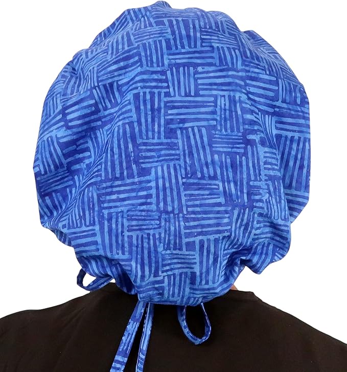 Sparkling EARTH Banded Bouffant Surgical Scrub Ponytail Working Caps and Built-in Sweatband - 100% Cotton - Made in The USA