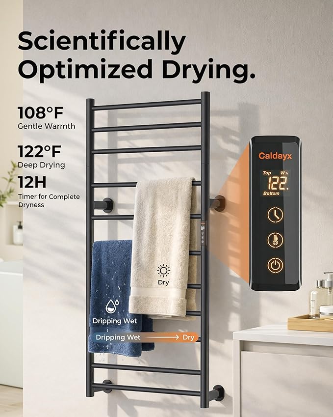 Foldable Heated Towel Rack, Dual-Zone Electric Towel Warmer Rack with Timer, GFCI Plug-in or Hardwired, Wall-Mounted, Drill-Free Installation, Twilight Grey, CA3-1100X550-Standard-TG