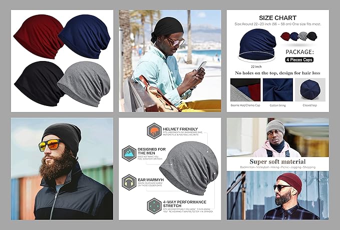Women's Summer Beanie for Men Hat Boho Hats Adult Dwarf Hats Chemo Cap Cancer Headwear Caps Baggy Skull Sleep Cap Nightcap