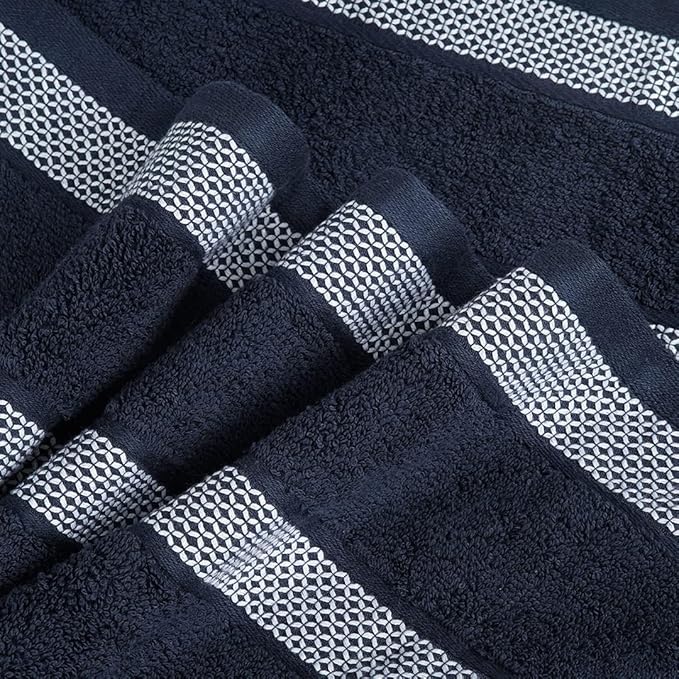 CASA COPENHAGEN Solitaire 6Pcs 100% Egyptian Cotton Large Designer Towels Gift Set- Grey Violet - Navy, 600GSM, 2Bath 2Hand 2Washcloths, Bath Towels for Bathroom Set for Women & Men