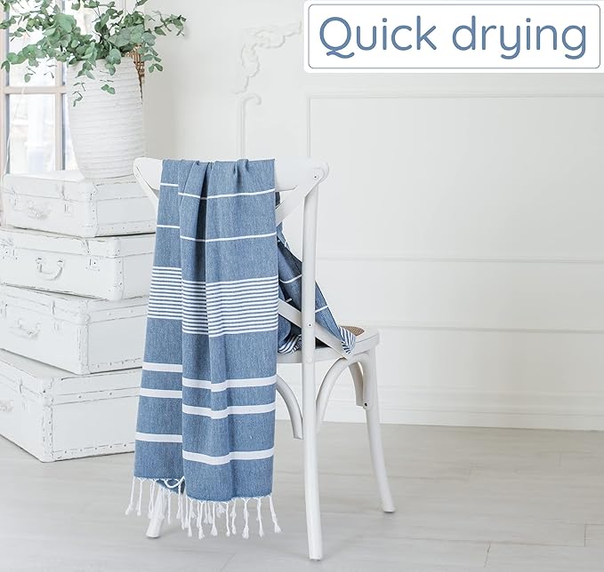 Premium Turkish Beach Towel – 100% Cotton, Sand Free, Oversized, Quick Dry Beach Towel 35”x67” – Ideal for Travel, Pool – Navy