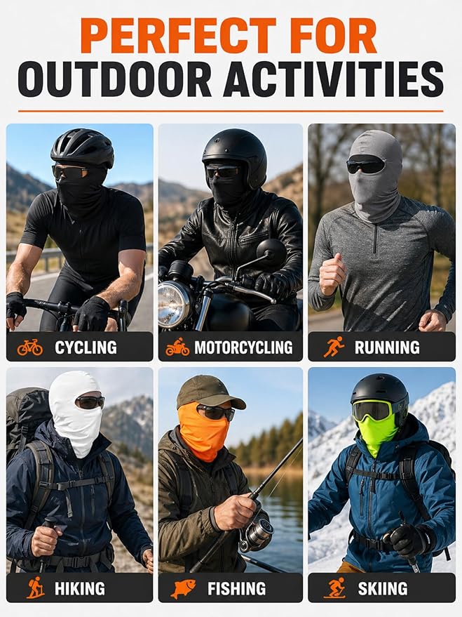 SATINIOR 6 Pcs Ski Mask Cover Balaclava Full Face Mask Summer Face Cover UV Windproof Balaclava for Men Women Outdoor Sports