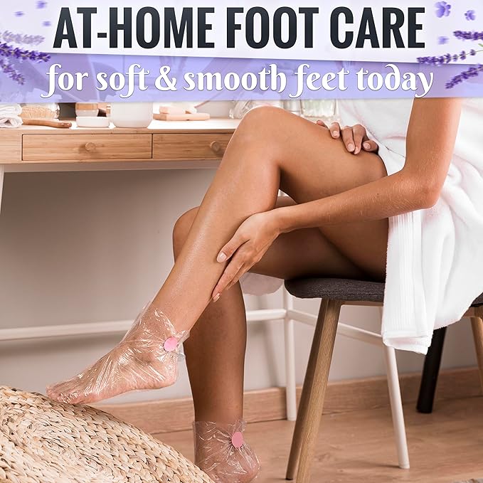 200 Pcs Plastic Socks for Moisturizing Feet – Leak-Proof Foot Gloves for Moisturizing, Ribbed Anti-Slip Design with 200 Stickers for Secure Fit – Paraffin Wax Bags | Self Care & Holiday Gifting