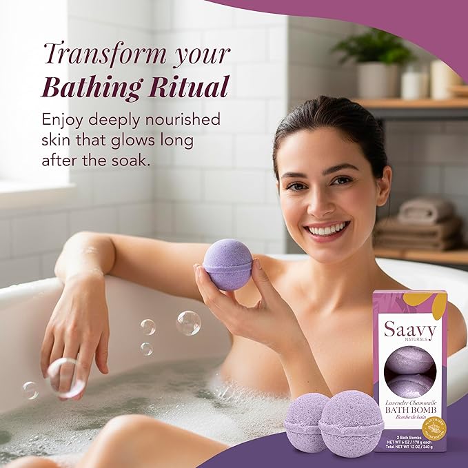 Saavy Naturals Bath Bombs – Relaxing Foaming Fizz Bubbles, Organic Bath Bombs for Women and Kids with Jojoba Oil - Gentle for Sensitive Skin - Made in USA - Lavender Chamomile (1 Pack) - 12 oz