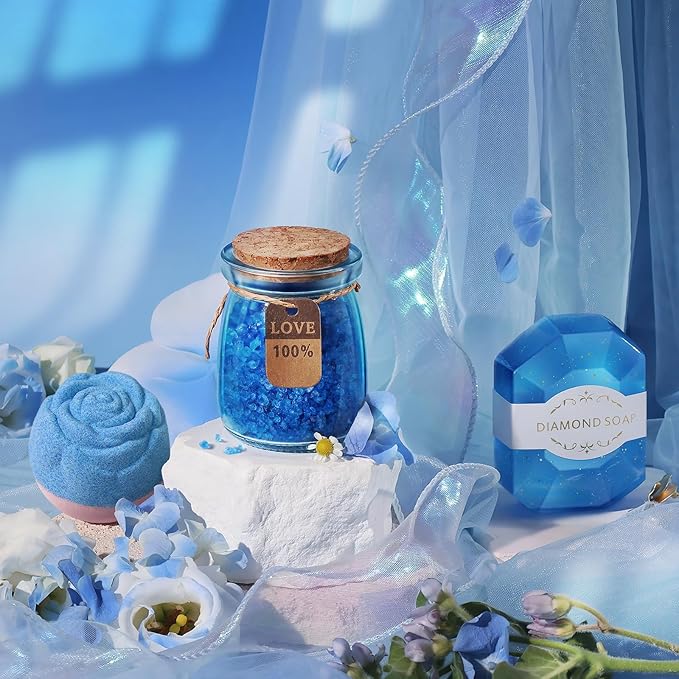 Gifts for Women, Mothers Day Gifts for Mom Sister Girlfriend Grandma Bestie Daughter Her Teacher Appreciation Graduation Gift, Self Care Spa Baskets Set Blue