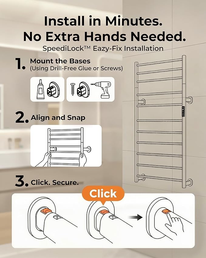 Foldable Heated Towel Rack, Dual-Zone Electric Towel Warmer Rack with Timer, GFCI Plug-in or Hardwired, Wall-Mounted, Drill-Free Installation, Matte White, CA3-1100X550-Standard-MW