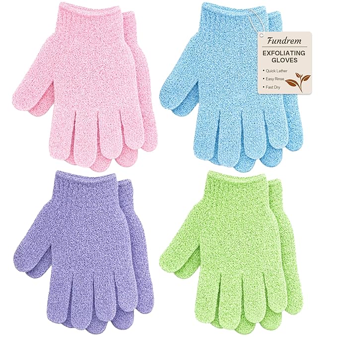 4 Pairs Exfoliating Gloves for Shower, Shower Gloves, Body Scrubber, Korean Exfoliating Mitt Body Scrubber, Microfiber Bath Gloves, Exfoliate Sponge Loofah Wash, Shower Scrubber