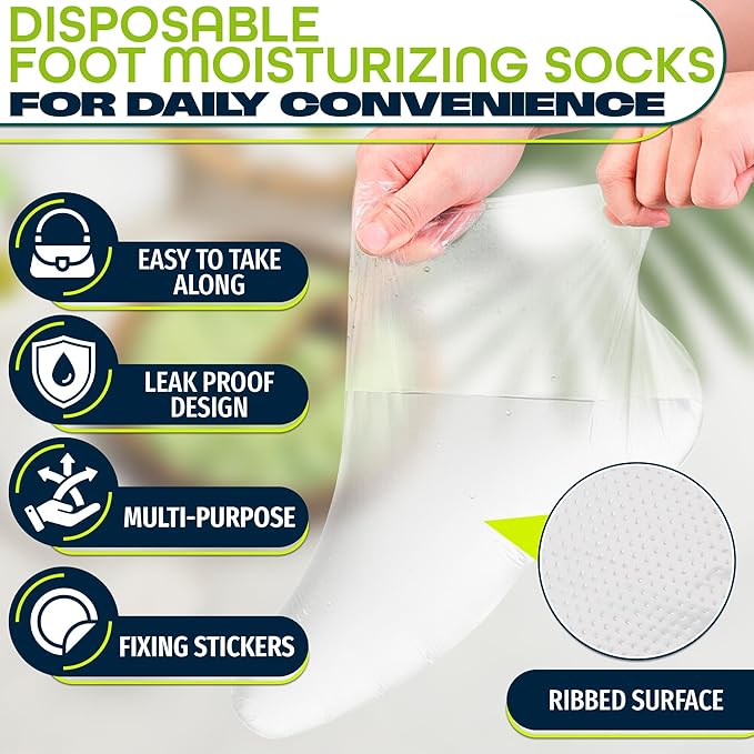 200 Pcs Plastic Foot Covers for Feet – 13 US Leak-Proof, Durable, Ribbed Anti-Slip Design with 200 Stickers for Snug Closure – Plastic Socks for Moisturizing Feet, Great for Wax Foot Care & Hydration