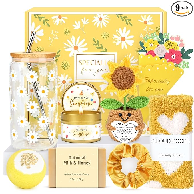 Gift Baskets for Women Unique Birthday Gifts for Women self care cheer up gifts set pick me up gift box for Woman teen girls best friend Sister Ladies Friendship Her - Inspirational Yellow Present