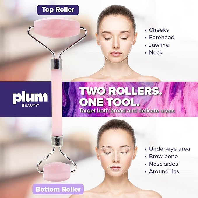 Rose Quartz Face Roller - Gua Sha Facial Tools, Jade Rollers for Face, Skin Care Kit for Men Women, Guasha Tools for Faces, Facial Care Reduces Under-Eye Puffiness and Dark Circles