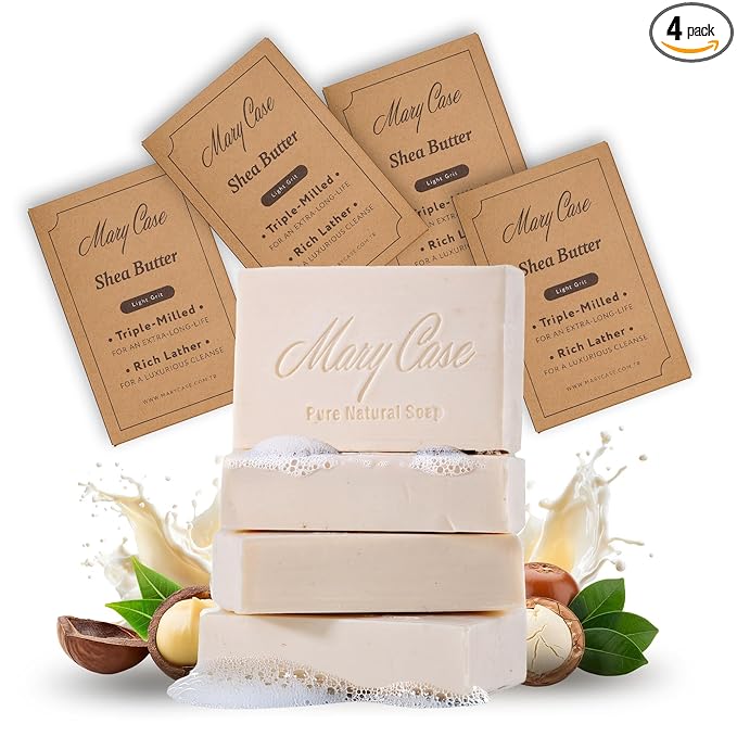 Mary Case Goat Milk & Shea Butter Bar Soap Set of 4 | Natural Soap with Olive & Coconut Oils | Fragrance-Free Bath Soap for Men & Women | Deep Nourishing & Soothing Sensitive Skin