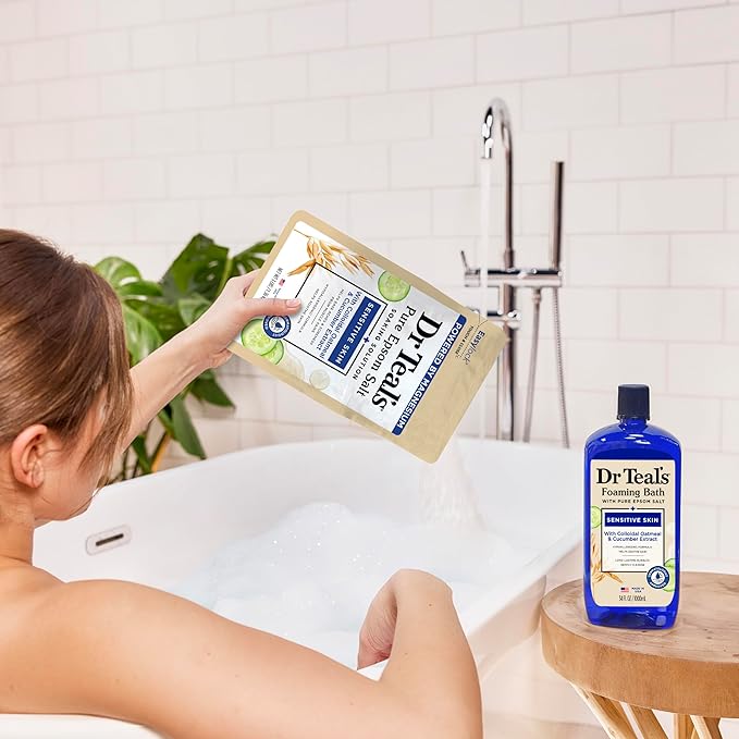 Dr Teal's Epsom Salt Magnesium Soak, Sensitive Skin with Colloidal Oatmeal & Cucumber Extract, 3 lbs