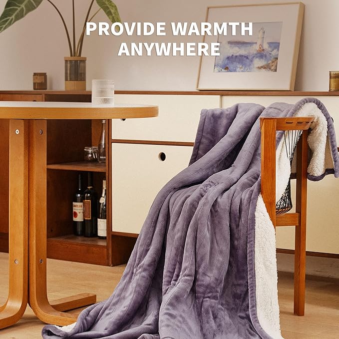 JET'S HOME Heated Blanket 50"x60" - ETL Certified Flannel Electric Blanket Machine Washable Heating Throw with 5 Heating Levels 3 Hours Auto-Off Overheating Protection Gift for Women (Purple)