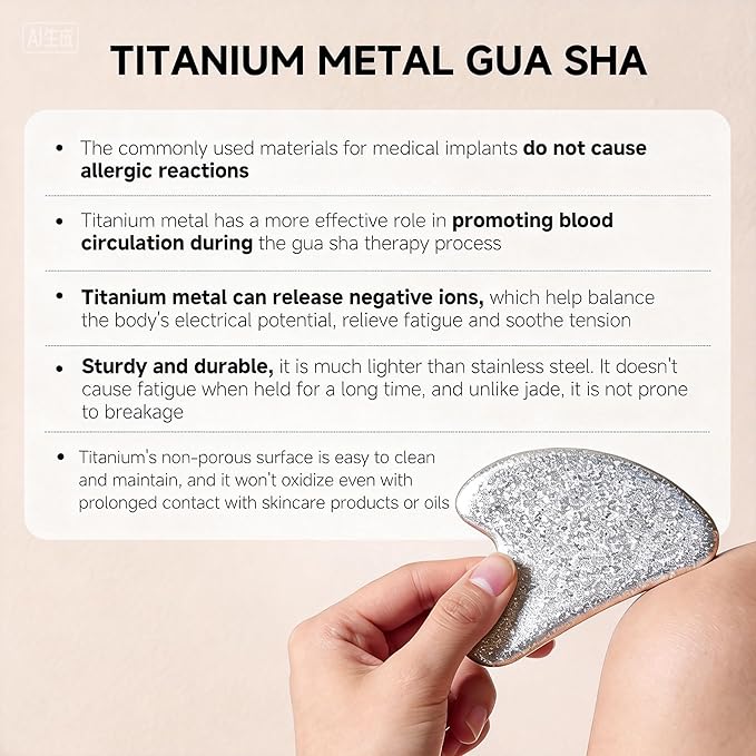 Titanium Gua Sha Facial Tool, Gua Sha Tool for Face & Body,Face Massager Tool for Lymphatic Drainage,Smooth, Skin-Friendly, Hypoallergenic(Silver)