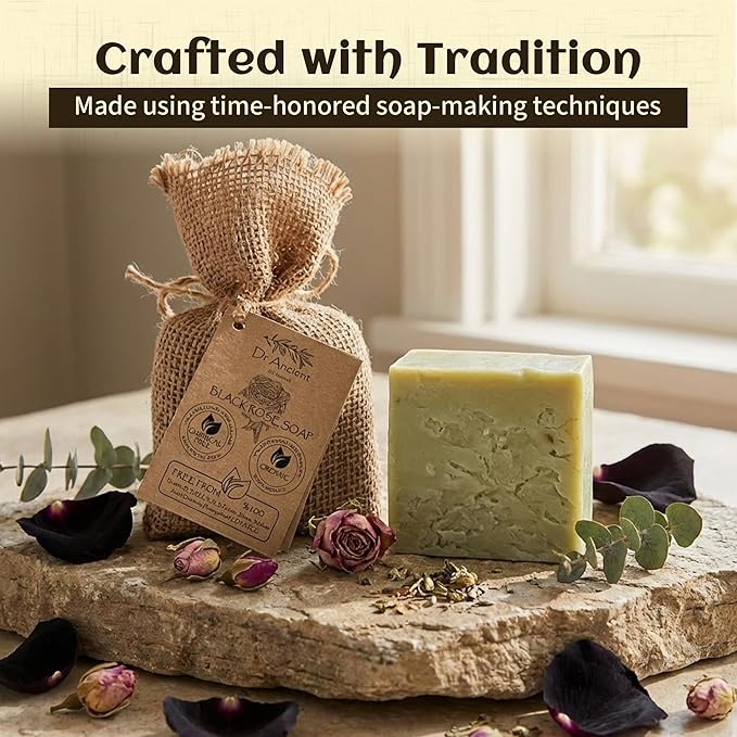 Dr.Ancient Black Rose Soap Bar, Organic Soap Bars Handcrafted the Traditional Way, Natural Chemical-Free, Vegan, Used for Face Wash, Body Wash, and Hand Cleansing, Deep Cleansing & Refreshing Care