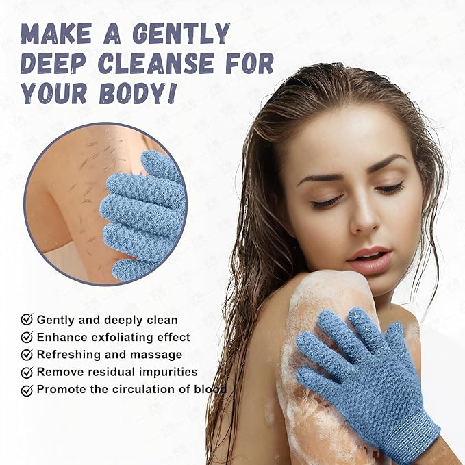 Exfoliating Dual Texture Bath Gloves for Shower Spa Massage and Body Scrubs, Dead Skin Cell Remover, body scrubber with Hanging Loop