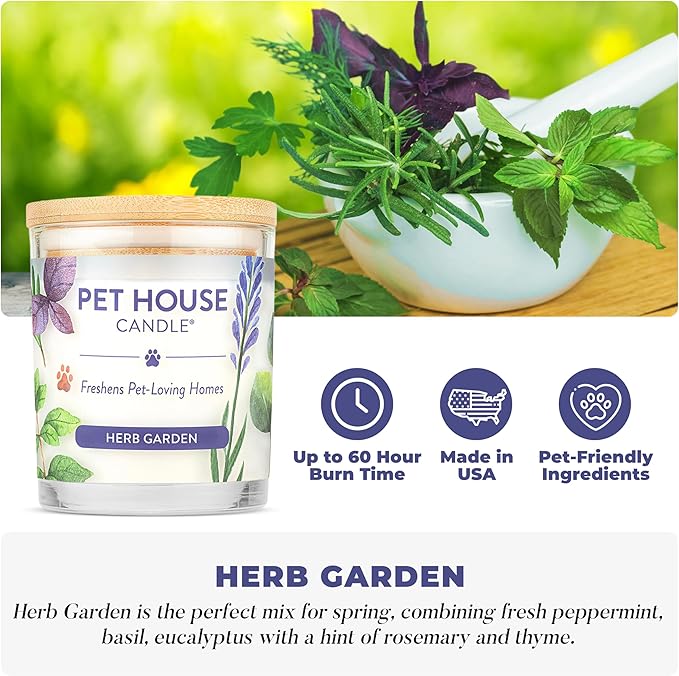 Pet House Candles, Plant-Based, Long Lasting, Pet Friendly Candles for Home, 60 Hour Burn Time - Herb Garden, 9 oz, 2 Pack