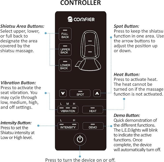COMFIER Shiatsu Back Massager with Heat, Massage Seat Cushion for Home or Office Chair Use