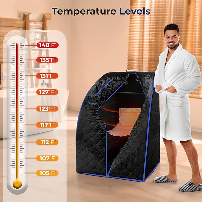 SereneLife Portable Sauna Box for Home, Infrared Sauna Tent with Heated Foot Pad and Folding Chair, Remote Control In-Home Spa, 38" x 32”