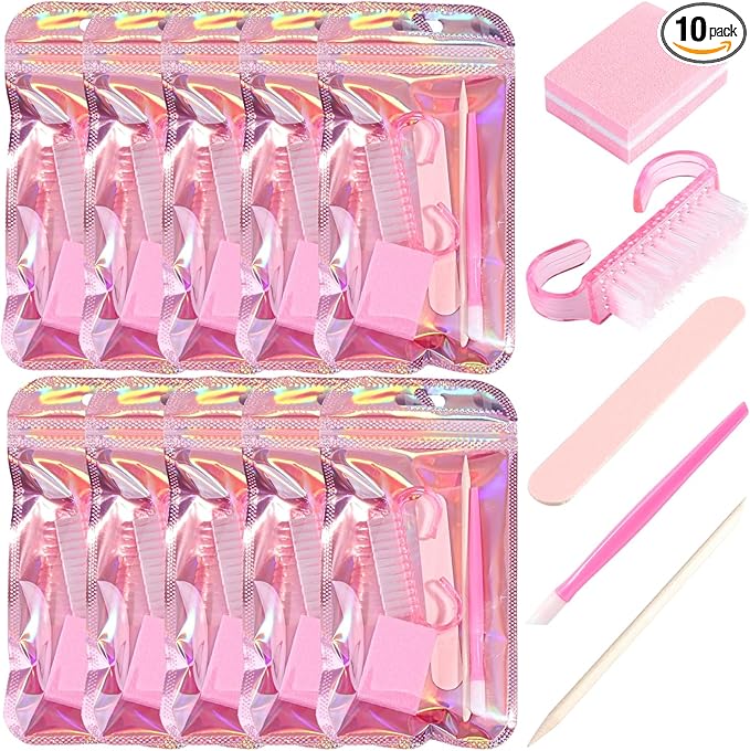 SUTOKAKA 10 Sets Disposable Manicure Prep Kit for Travel Home Portable Basics 5 in 1 Nail Salon Pedicure Kit Professional Nail Tools Supplies