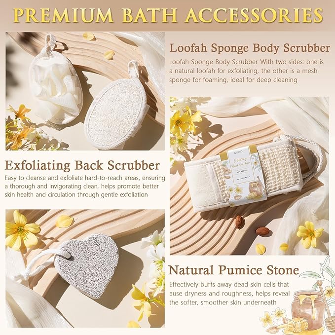 Mothers Day Birthday Gifts for Women, Honey & Almond Milk Relaxing Spa Gift Baskets for Women Self Care Package Bath Gift Set, Home Bath and Body Kit Pamper Gifts for Womens Her Mom Friends Sister