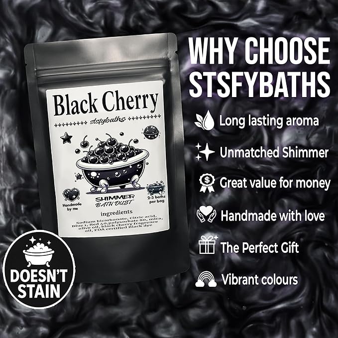 Black Cherry Shimmer Bath Bomb in A Bag - Handmade Scented Bath Bombs for Women,Kids and Men - Bulk Bathbomb Fizzies Perfect for Boys and Girls All Ages (Small, Black)