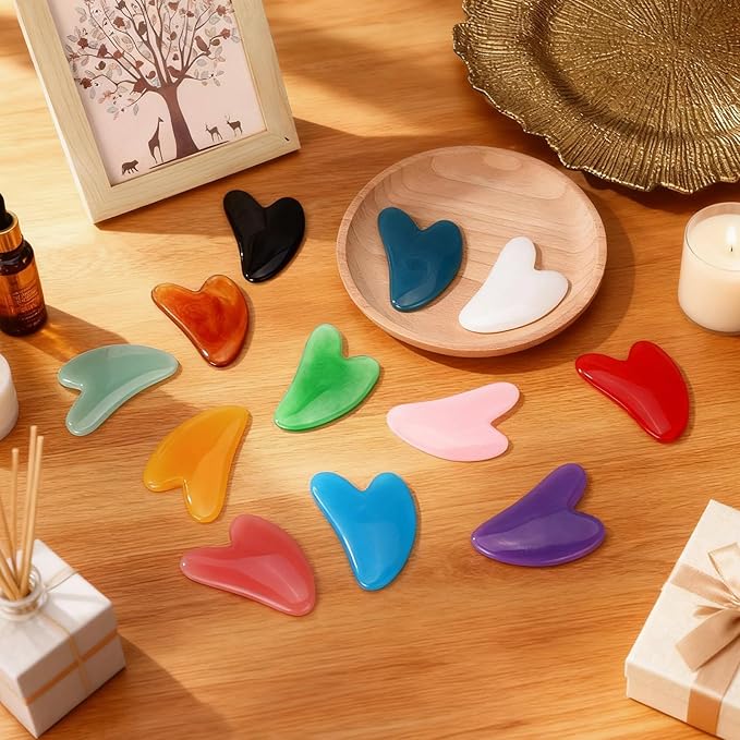 120 Pcs Gua Sha Facial Tools Bulk Resin Gua Sha Massage Tool Heart Shaped Guasha Stone Board for Woman Face Acupuncture, Jawline Sculpting, Puffiness Reducing, Skin Care Gift, 12 Colors