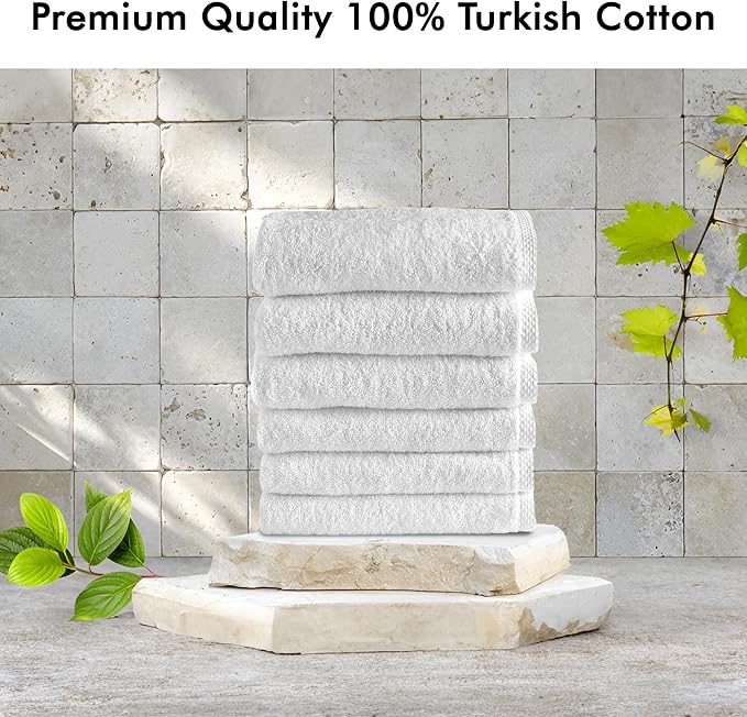 Classic Turkish Towels CTT - Premium 6 Piece Hand Towels Set, 100% Turkish Cotton, Quick Dry & Comfy Towels for Hotel & Spa, Highly Absorbent | 16"x28"(White)