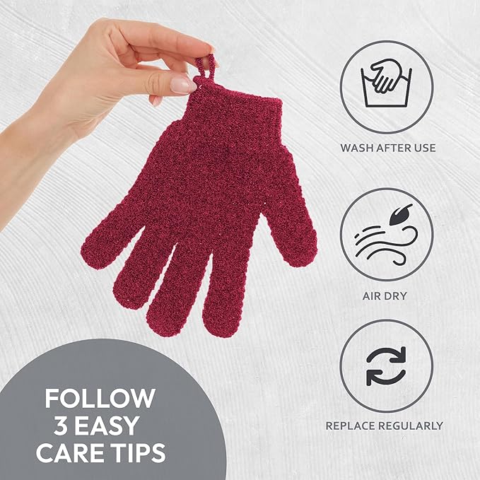 4 Pairs Exfoliating Gloves, 100% Nylon, Dual Texture Body Scrub for Spa, Massage & Dead Skin Removal, Multi-Color Shower Bath Accessories (Cerise/Blush)