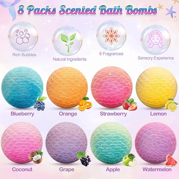 item_name - 8 Packs Mermaid Bath Bombs for Kids Girls, Bubble Bath Bomb Kit with Surprise Toys Inside, Bath Toys for Kids Aged 3+, Ideal Gifts Stocking Stuffers for Girls 3 4 5 6