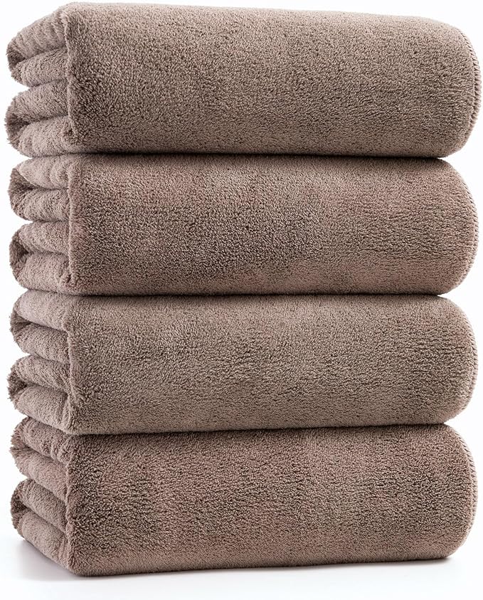sakano 4-Piece Bath Towel Set,Quick-Dry Absorbent Lint Free & Launder Soft Coral Velvet Microfiber Towels for Bathing, Fitness, Spa, and Guest Use -Dark Gray, 28 x 55 inches