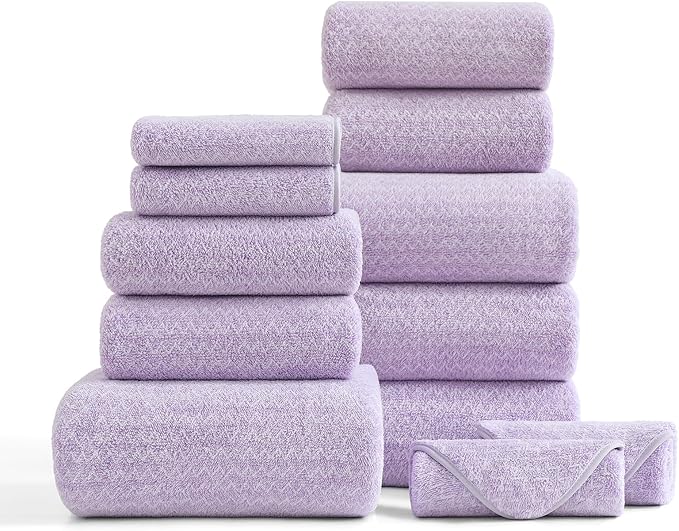 Ultra Soft Bath Towel Set,12 Piece (4 Bath Towels,4 Hand Towels,4 Washcloths) Family Bathroom Towels Set with Hanging Loop,Quick Dry Extra Absorbent Shower Towel for Bathroom,Hotel,Spa-Light Purple