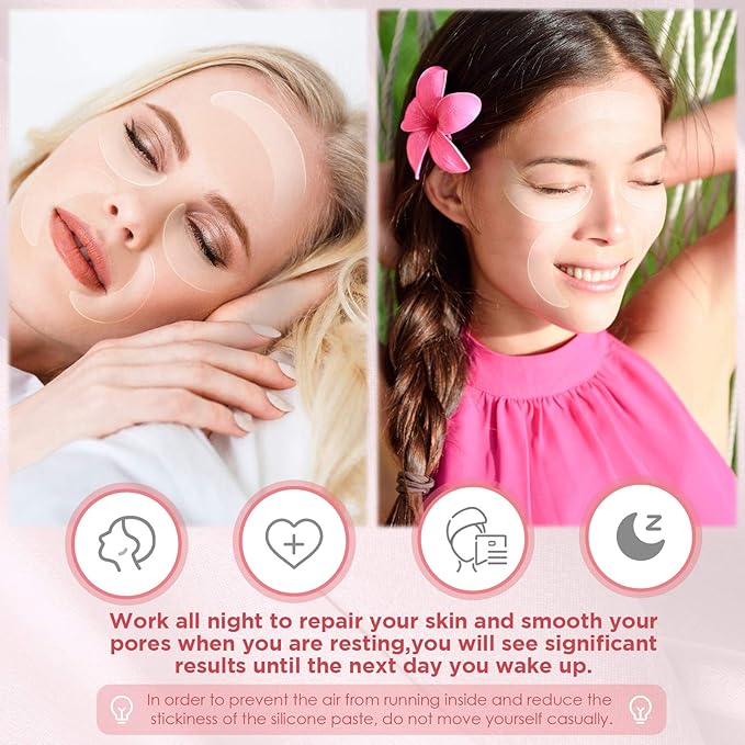 Syhood 12 Pieces Silicone Eye Wrinkle Pads Anti Aging Silicone Pads Reusable Reduce Skin Wrinkles Under Eye Patches Cleavage for Mouth and Eyes(Transparent)