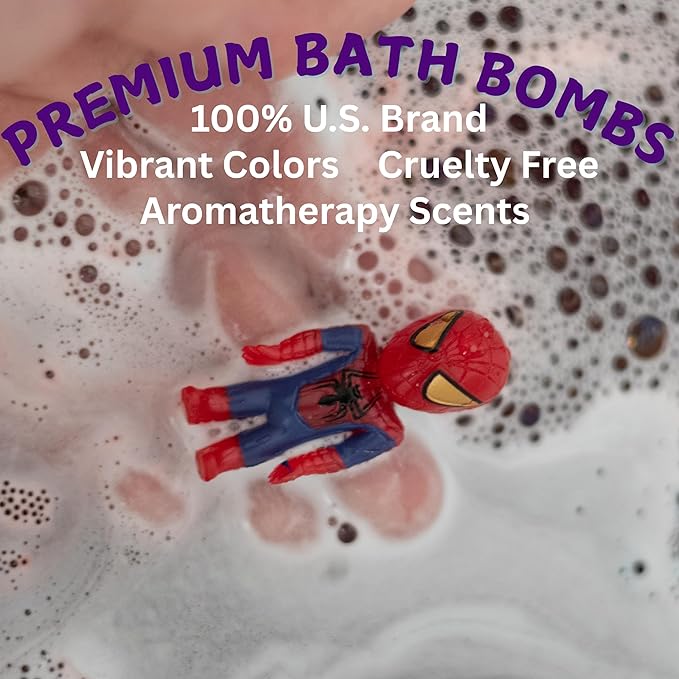 EvolutionUSA 6 Purple Epic Superhero Bath Bombs for Kids – Childrens Super Hero Bath Bombs Toy, Organic Bathbomb with Surprise, Superhero Bath Fizzers, Lush Bathbombs Birthday, Christmas, Easter