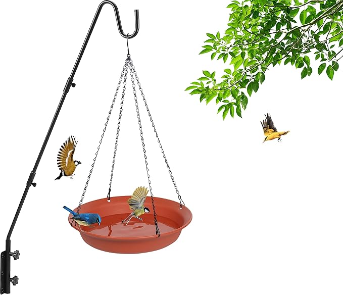 VUWEZ Hanging Bird Bath, Hanging Bird Water Feeder for Outdoors, Feeder Bowl, 1 Pack Birdbath Tray Accessories for Outside, Plastic Birdbaths Tray for Garden Patio Decoration (14", Terra Cotta)