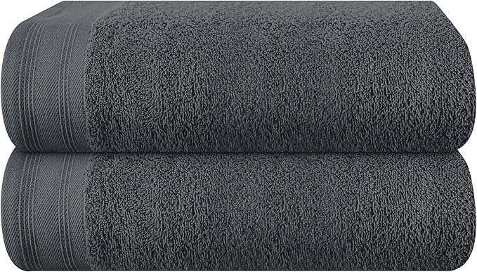 Cotton 2 Pack Oversized Bath Towel Set 28x55 inches, Large Bath Towels, Ultra Absorbant Compact Quickdry & Lightweight Towel, Ideal for Gym Travel Camp Pool - Charcoal Grey