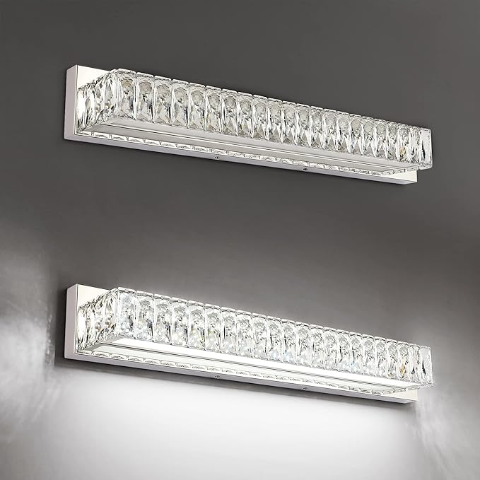 ZUZITO Crystal Bathroom Light Fixtures Over Mirror, 22.8in Modern LED Vanity Lights for Bath, Chrome Stainless Steel Bathroom Lighting, 6000K Bright White Light