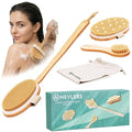 Nevlers Natural Boar Bristle Dry Brushing Set | 4-Piece Body Brush Kit for Exfoliating, Lymphatic Drainage & Circulation | Body Brush, Face Brush, Long-Handled Back Brush + Storage Bag