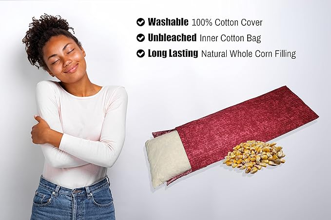 Microwavable Corn Filled Heating Pad and Cold Pack/Washable 100% Cotton Cover (Cross Hatch - Wine, 5.25in W x 17.25in L)