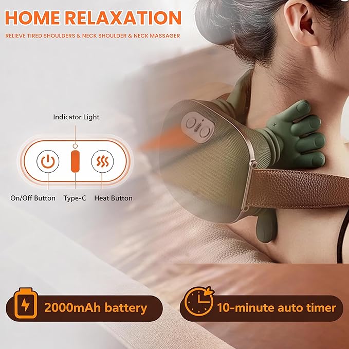 Shoulder and Neck Massager, Bionic Heated Massager, Shiatsu Neck Massager with Fingers, 4D Kneading Massage, Skin Friendly, Simulates a Real Palm Massage for Comfort, Relax Muscle, Pain Relief