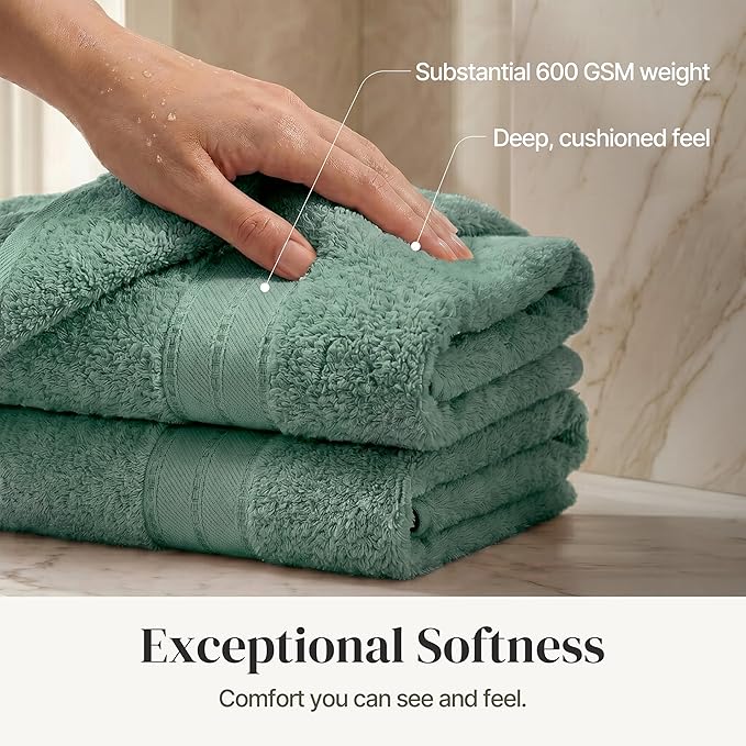 Modern Threads - Spun Loft 6-Piece 100% Combed Cotton Towel Set - Bath Towels, Hand Towels, & Washcloths - Super Absorbent & Quick Dry - 600 GSM - Soft & Plush, Eucalyptus