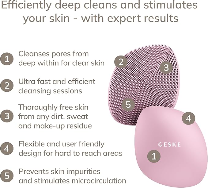 GESKE SmartAppGuided™ Facial Brush | 4 in 1 | Professional Facial Cleansing Brush | Skin Cleansing Silicone Facial Brush | Routine Skincare | Gentle Cleansing | Facial Cleanser