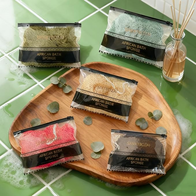SPMKTBOZAI African Net Sponge Authentic, Loofah Exfoliating Body Scrubber Bath Sponge, African Exfoliating Net Sponge Back Scrubber Washcloth for Shower, Body Care Bathing Accessories (Olive Green)