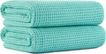 MICROFI New Microfiber Waffle Bath Towels, 2 Pieces, Oversized, Soft, Absorbent, Fast Drying, Lint Free 430 GSM (Turquoise)