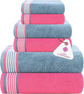 CASA COPENHAGEN He & She 6Pcs 100% Egyptian Cotton Large Designer Towels Gift Set- Dusty Pink - Dusty Blue, 550GSM, 2Bath 2Hand 2Washcloths, Bath Towels for Bathroom (Gift Set for Women & Men)