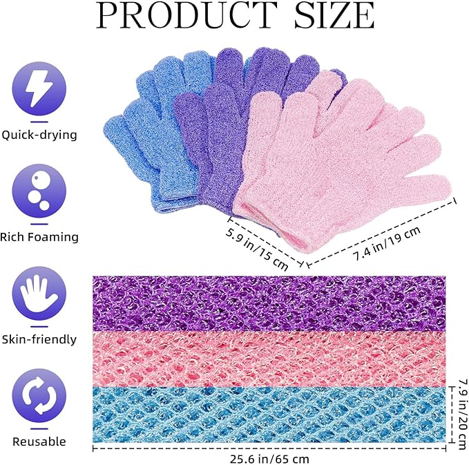 6 Pack African Bath Sponge Exfoliating Glove Set Nylon African Exfoliating Net Exfoliating Washcloth Body Scrubber Back Scrubber Wash Deep Scrubbing Dead Skin