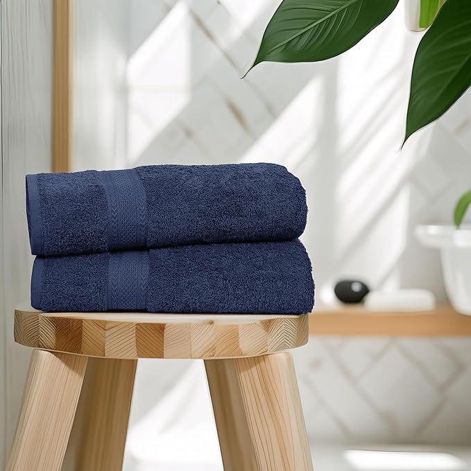 Commercial Bulk Pack of 12 Small Bath Towels – 100% Cotton Terry 24" x 46" – Ideal for Hotels, Salons, Gyms, Spas & Institutional Use – Navy Blue