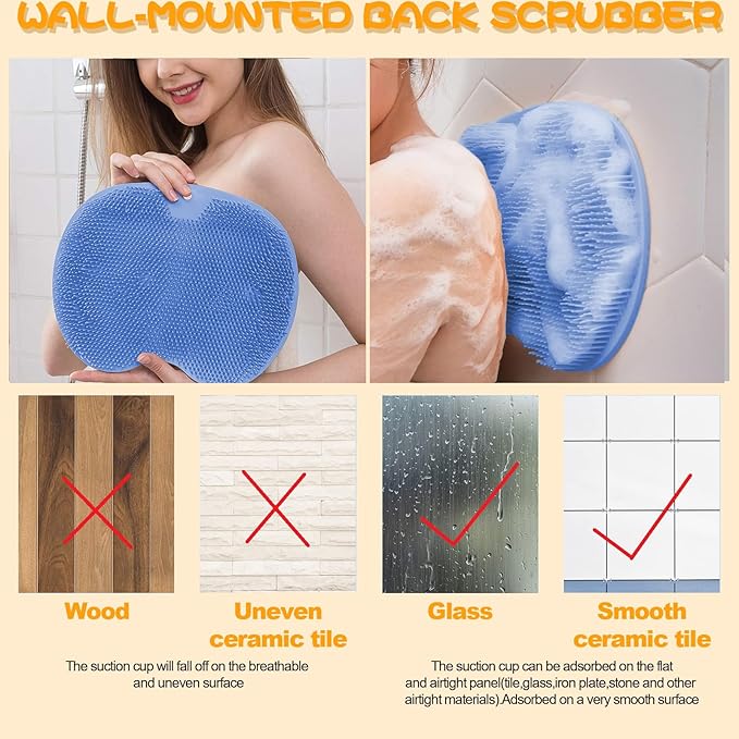 Shower Foot Scrubber, Wall Mounted Bath Massage Pad, Back Scrubber Back with Non Slip Suction Cups to Improve Circulation, Soothe Achy Feet (Blue)