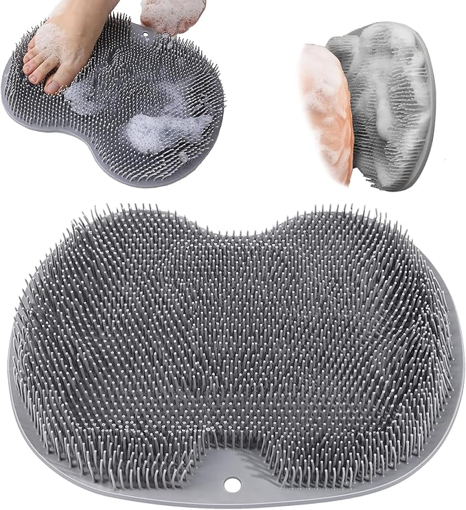 Shower Foot Scrubber, Wall Mounted Bath Massage Pad, Back Scrubber Back with Non Slip Suction Cups to Improve Circulation, Soothe Achy Feet (Grey)